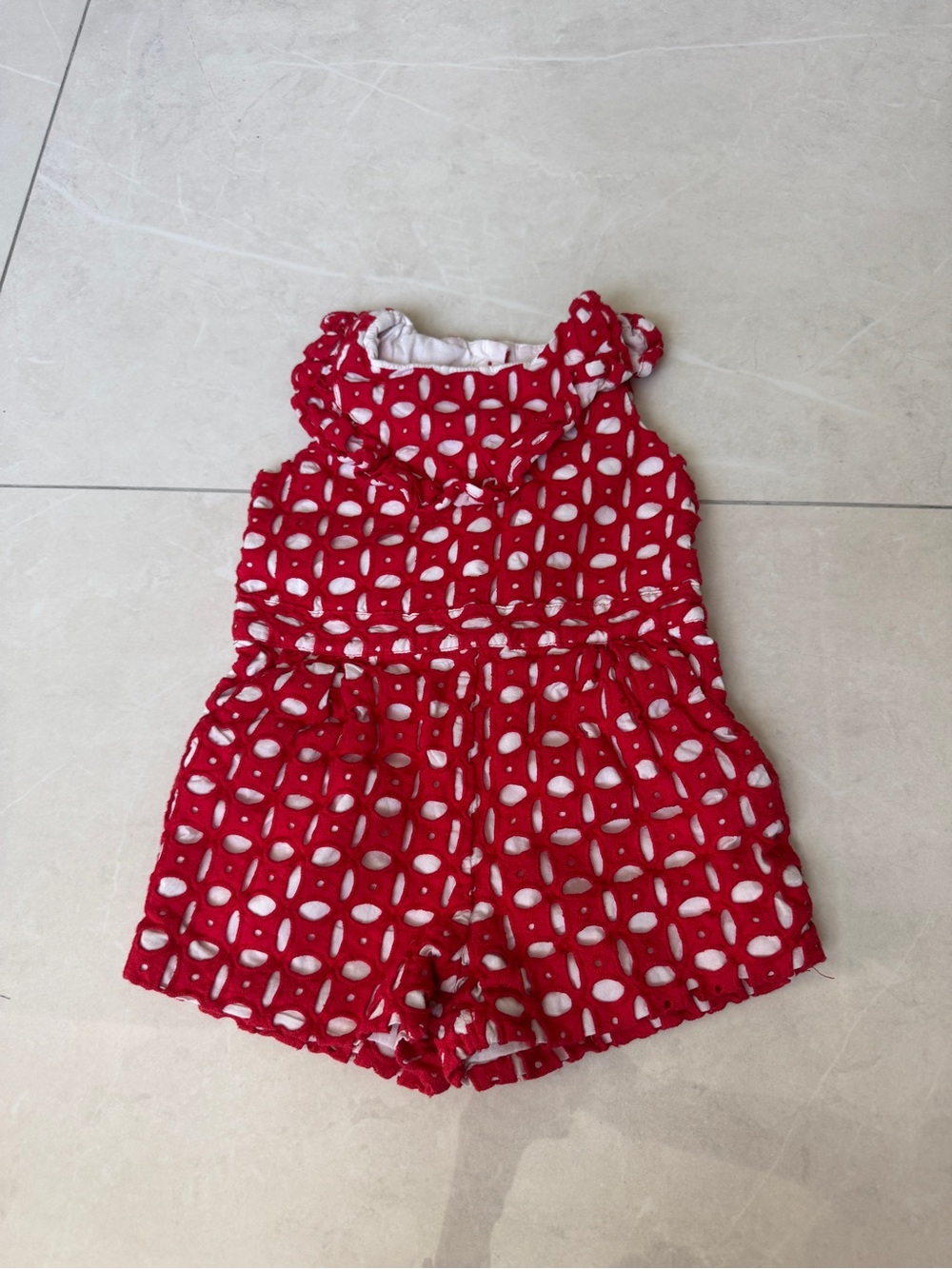 Janie and Jack Red Eyelet Romper